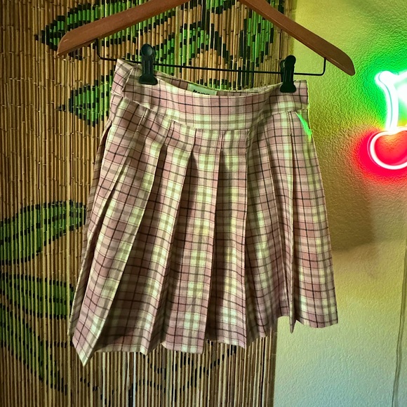 Pink High Waisted Plaid Skirt - Picture 3 of 5